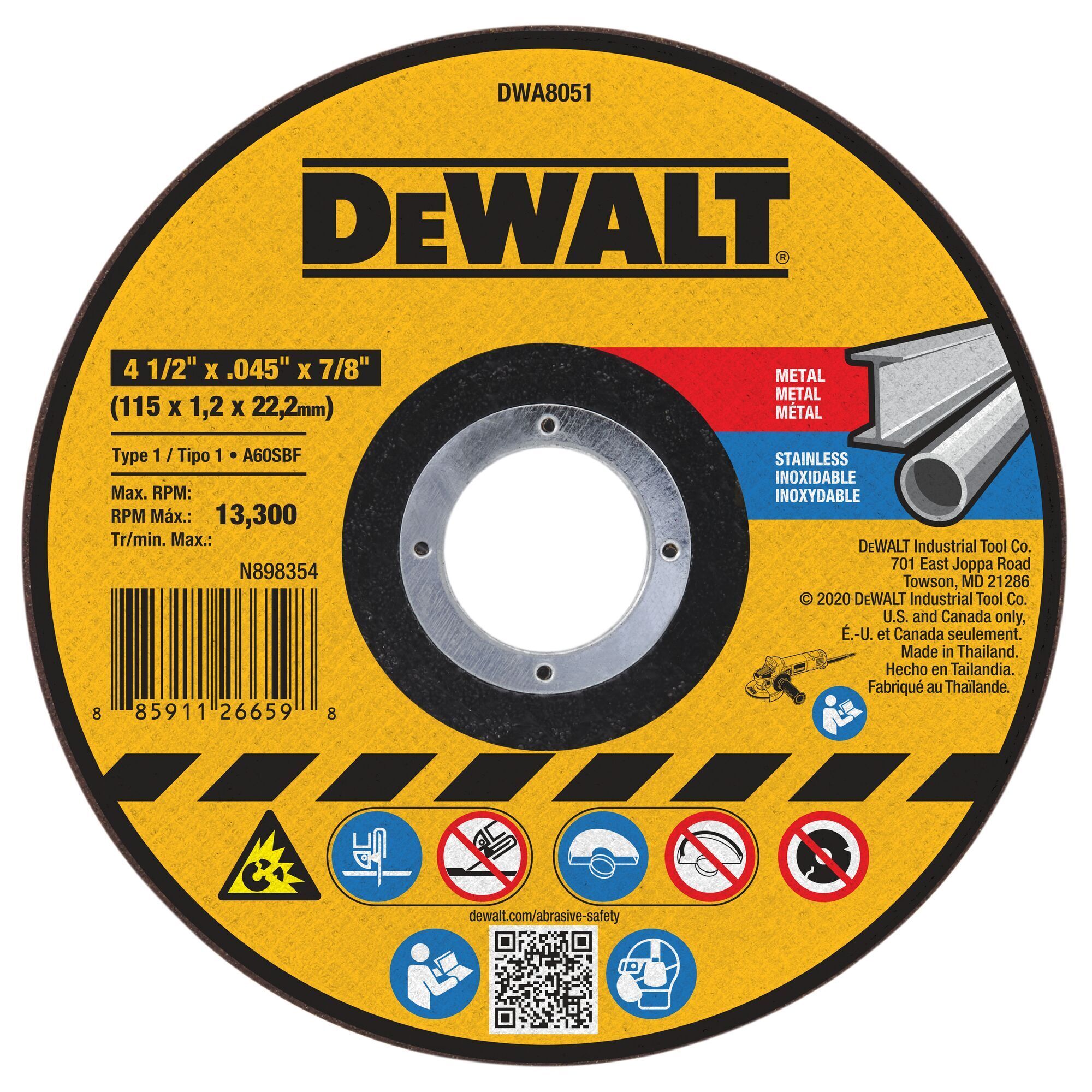 DEWALT 4-1/2 In x .045 in Aluminum Oxide Abrasive Chop / Cut-Off Blade with 7/8 in Arbor For Concrete & Masonry Cutting (1 Pack) DWA8051
